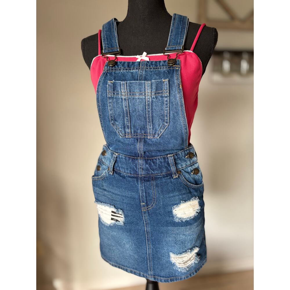 ￼Blue Spice Destroyed Denim Overalls
